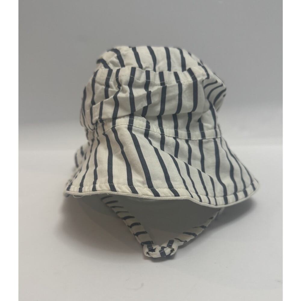 Pehr Baby Sun Hat 6-12 Months Organic Cotton White Navy Striped Wide Brim